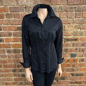 VGC Antonio Melani Black Collared Button Down French Cuff Blouse Size Medium
